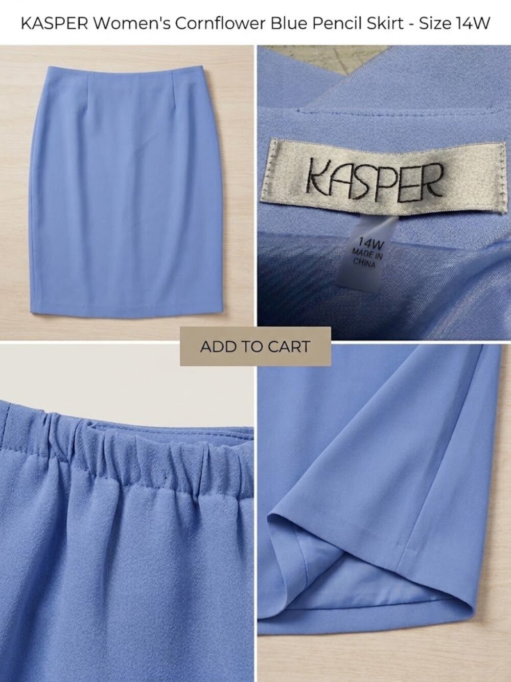 Kasper Fully-Lined Cornflower Blue Pencil Skirt -  Size 14W